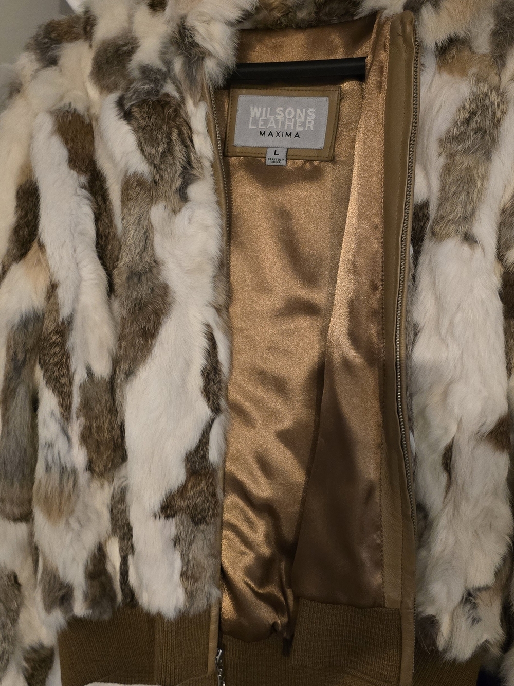 Plush Genuine Rabbit Fur Bomber Jacket (L), Matching Trapper Hat (XL) & Scarf